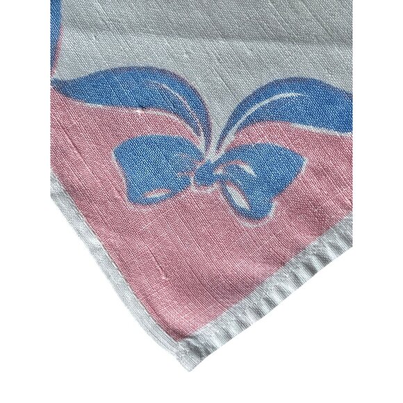 Vintage Pink & Blue Ribbon Motif Linen Napkin 10.125” X 10.75” Replacement - Picture 1 of 5
